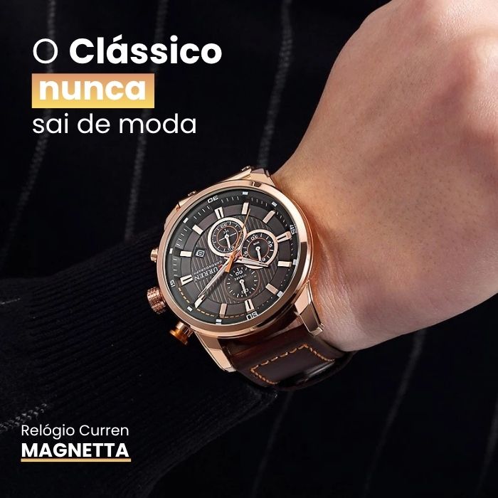 Relógio Curren Magnatta™ + Carteira Antifurto com Proteção RFID [Brinde]