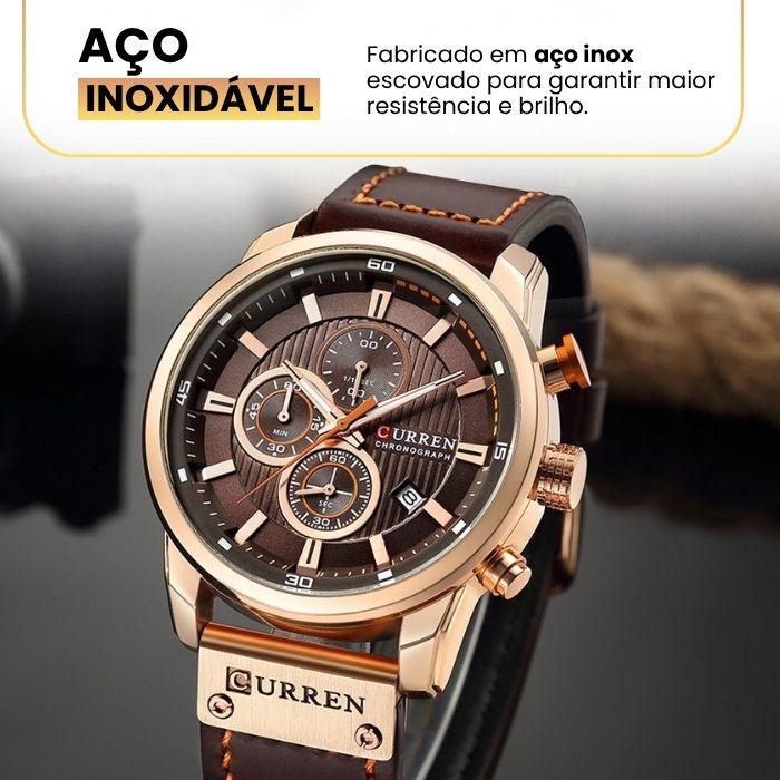 Relógio Curren Magnatta™ + Carteira Antifurto com Proteção RFID [Brinde]