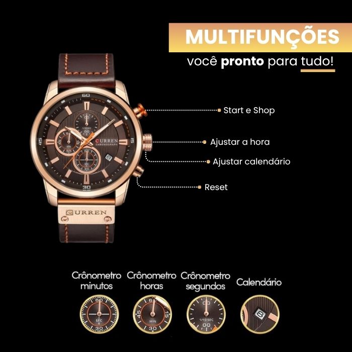 Relógio Curren Magnatta™ + Carteira Antifurto com Proteção RFID [Brinde]