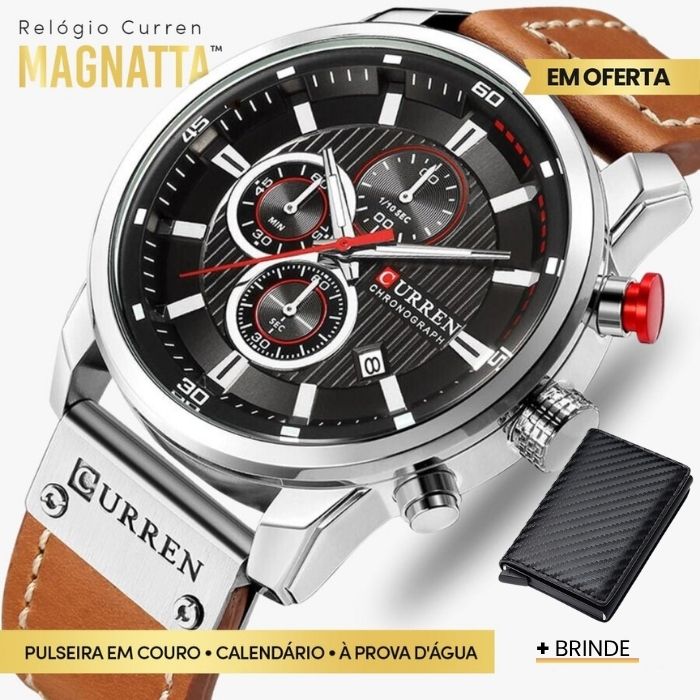 Relógio Curren Magnatta™ + Carteira Antifurto com Proteção RFID [Brinde]