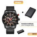 Relógio Curren Magnatta™ + Carteira Antifurto com Proteção RFID [Brinde]