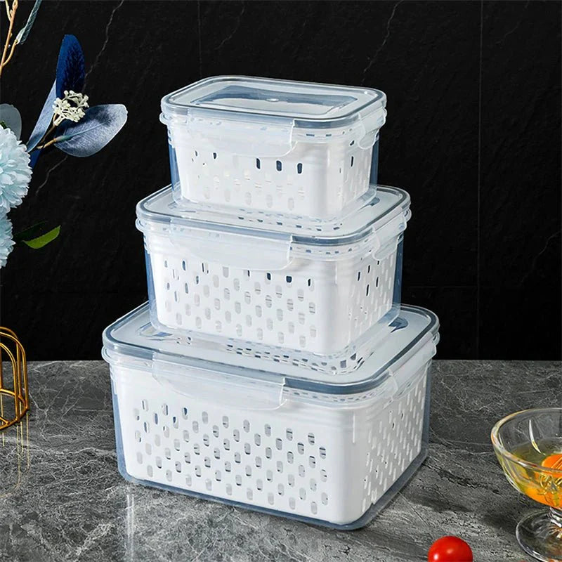 Caixa Organizadora para Geladeira com Cesta de Drenagem - Ideal para Frutas, Legumes e Despensa